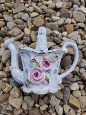 Vintage Porcelain Pink Rose Teapot W/ Gold Accent Elegant Floral Home Decor